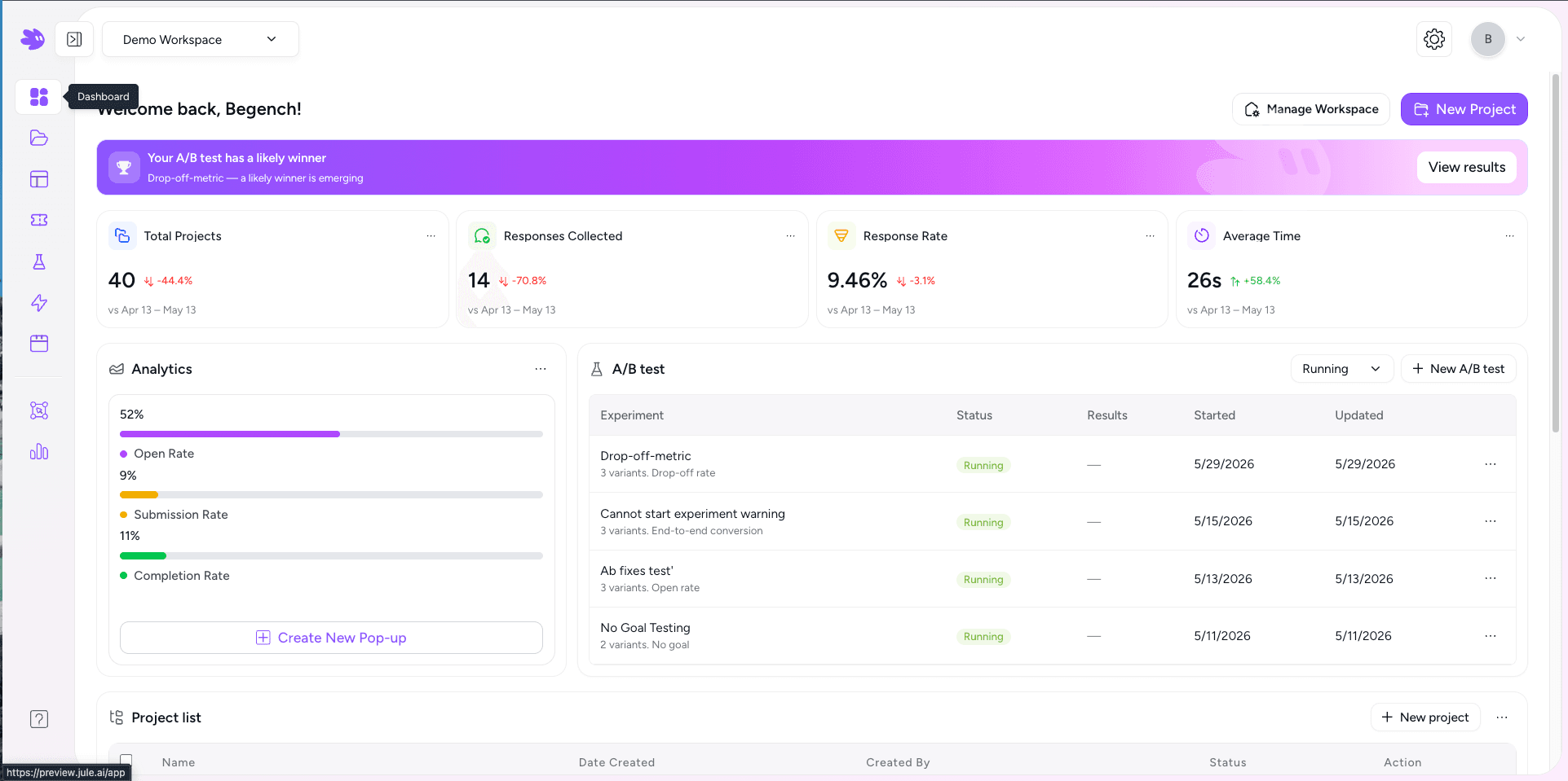 Jule dashboard
