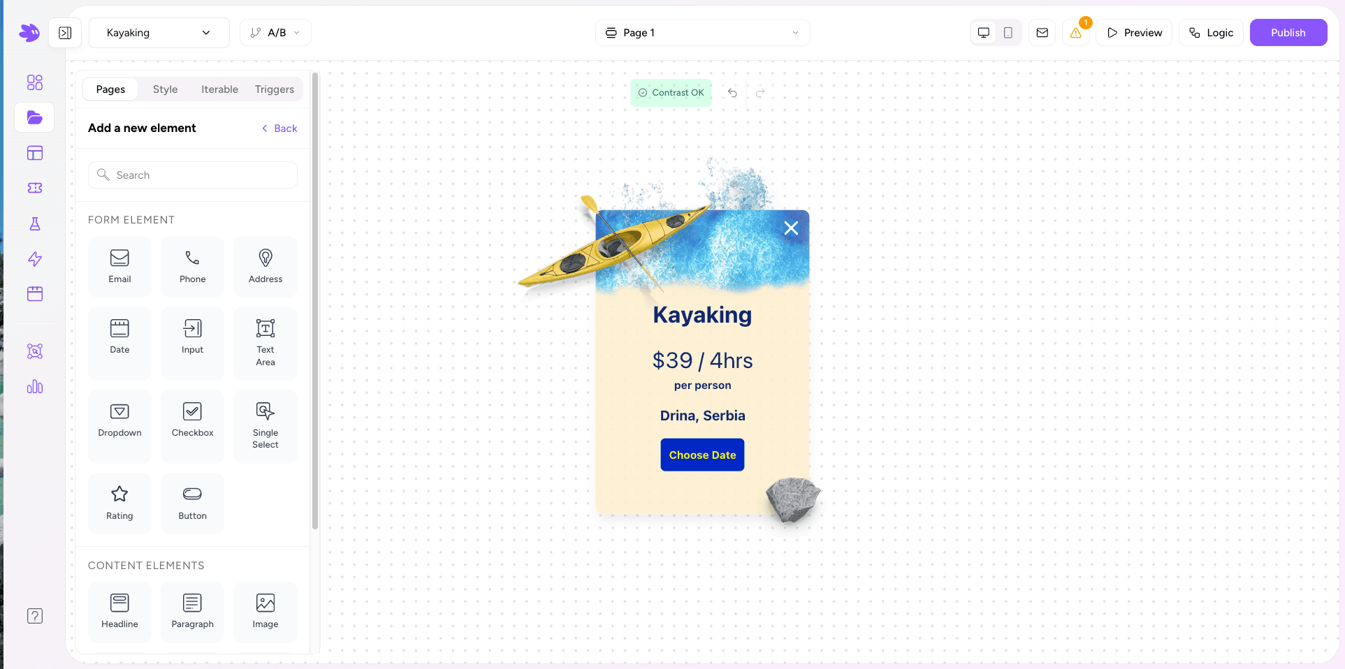 Element picker in the editor
